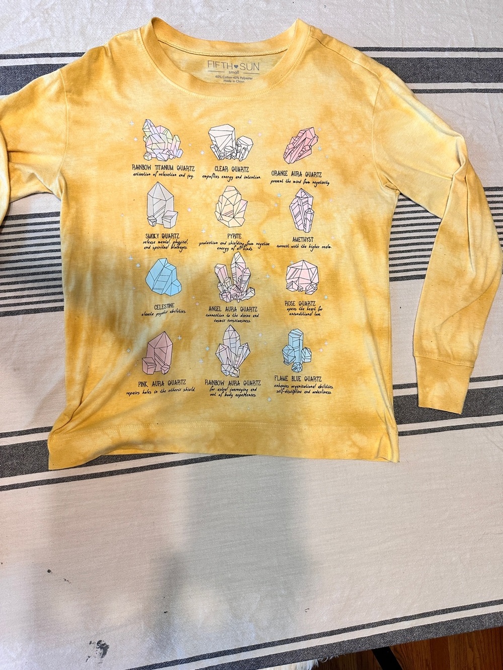 Fifth Sun Yellow Long Sleeve Tee with Pastel Crystal Graphic